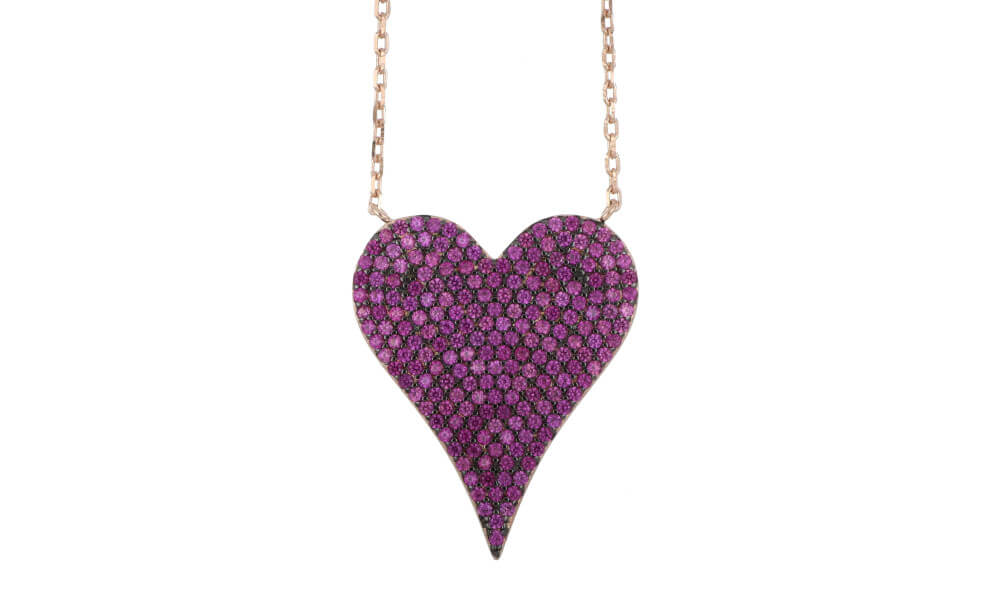Collana cuore viola, collana di San Valentino. Collana di strass
