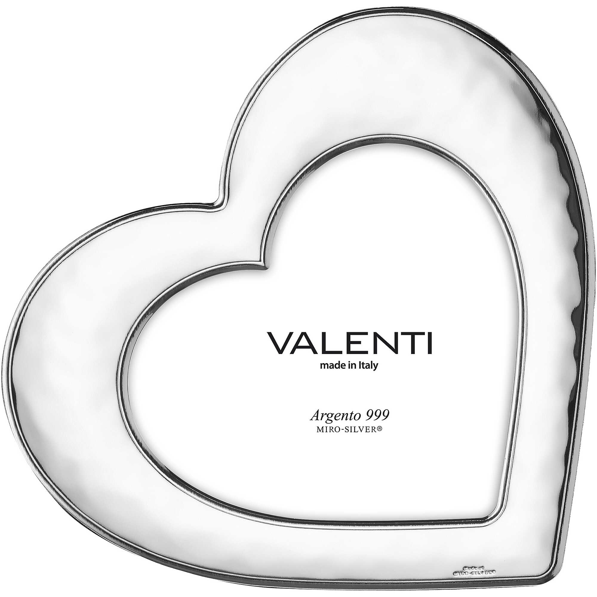 Cornice portafoto Valenti Argenti codice 52180/1LBI in Argento 999 Miro-Silver®, caratterizzata da un design elegante e luminoso, ideale per valorizzare fotografie e ricordi speciali.