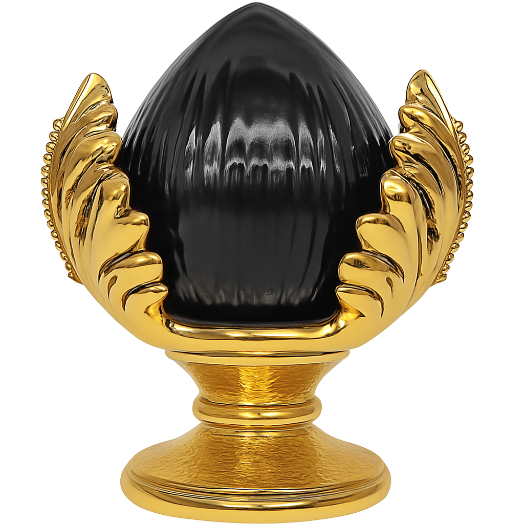 Pomo decorativo oro e nero con base dorata martellata e design moderno