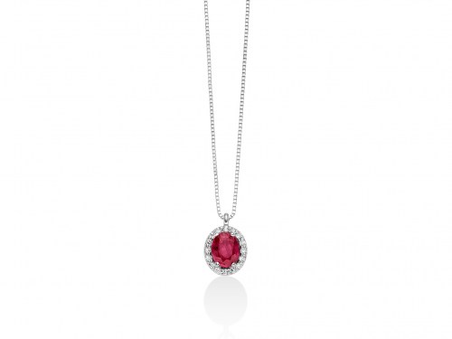 Collana Rubino Ovale e Diamanti CLD4095 Miluna