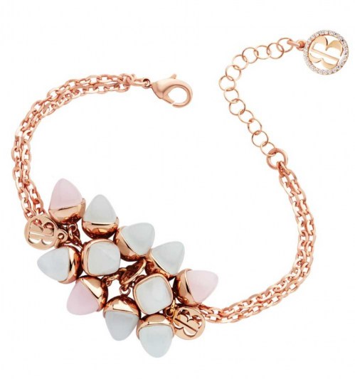 Bracciale Doppio Filo Con Cristalli Piramidali Acquamarina e Quarzo Rosa XBR869RA Boccadamo