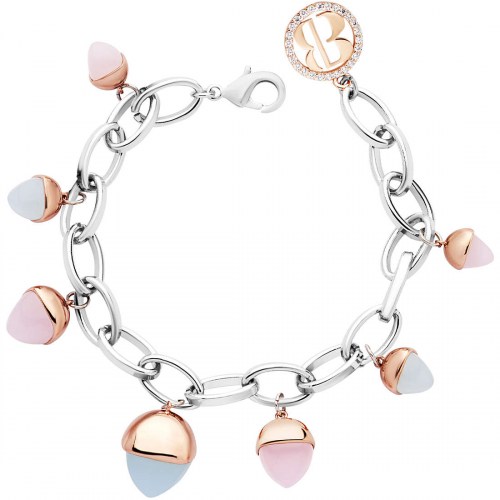 Bracciale Maglia Ovale Con Cristalli Color Quarzo Rosa e Acquamarina XBR868A Boccadamo