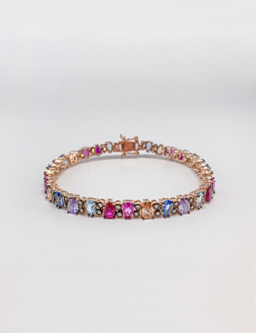 Bracciale Tennis multicolor con zirconi fucsia e celeste