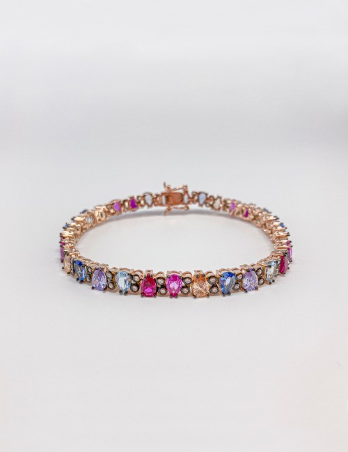 Bracciale Tennis multicolor con zirconi fucsia e celeste