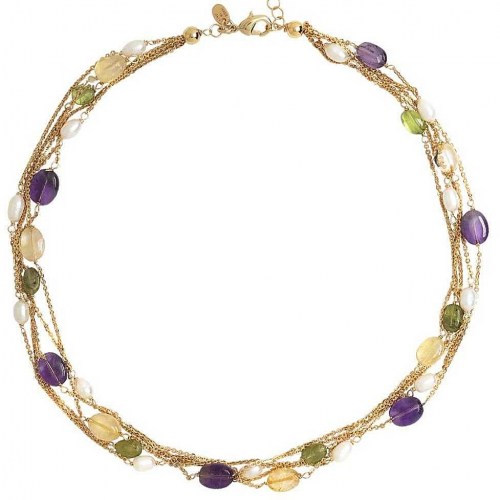 Collana multifilo con perle naturali, ametista e peridotto GR799D Boccadamo