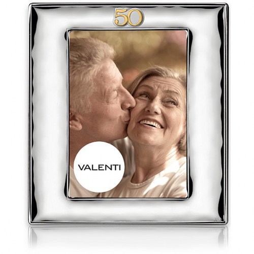  Cornice 50° di matrimonio in Argento 925 laminato con retro legno 52038/4L Valenti. 